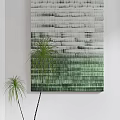 Green Gray Gradient Striped Wall Art With Two Green Plants And White Background 3d model