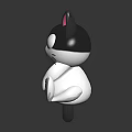 Cute Cartoon Cat In Sitting Pose With Black White Fur Pink Ears And Big Eyes