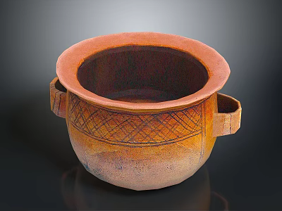 Decorative Ornament Set Featuring Rustic Clay Pot With Two Handles And Diamond Pattern 3d model
