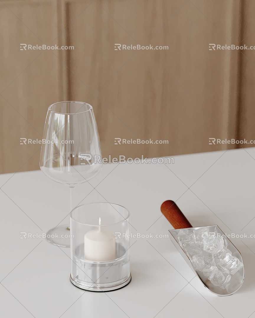 Ornaments Combination Book Water Cup Combination Shovel Ice Knife Aromatherapy Candle Goblet 3d model