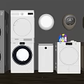 Various Styles of Modern Washing Machines With Front Load Top Load Models And Laundry Supplies