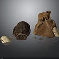 Handcrafted Leather Sculptures of Pouches in Different Sizes with Coins and Tags