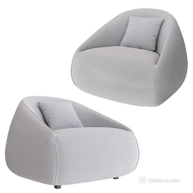 Modern Gray Single Sofa With Knitted Texture Rounded Shape and Comfortable Cushion 3d model