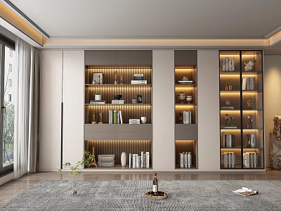 Modern Bookshelf Interior Design With LED Lighting Multiple Shelves Books And Decorative Items 3d model