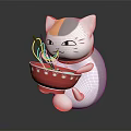Cute White Maneki Neko With Orange Patch Holding Red Bowl Of Noodles And Chopsticks