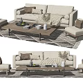 Light Colored Sofa Coffee Table Set With Armchairs Throw Pillows And Area Rug 3d model