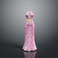 Man Showcasing Pink Lace Long Dress With Golden Belt And Elegant Design