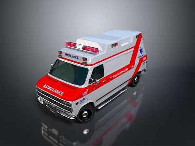 White And Red Ambulance Emergency Vehicle With Roof Red Sirens And Medical Cross 3d model
