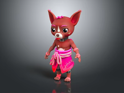 Cute Cartoon Chihuahua Character with Brown Fur Pink Decorative Sash and Shoes 3d model
