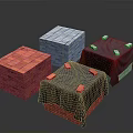 Brick Equipment Cubes In Red Gray Color With Dark Cloth Cover And Small Blocks