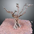 Natural Wooden Root Sculpture With Stone Textured Base And Rustic Ground Design 3d model