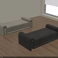 Modern Upholstered Gray and Dark Gray Shoe Bench in Bright Room with Wooden Floor