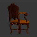 Elegant Classical Chair With Orange Upholstered Seat And Wooden Carved Frame