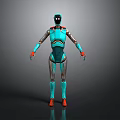 Turquoise Metallic Robot 3D Model With Red Accents And Humanoid Structure