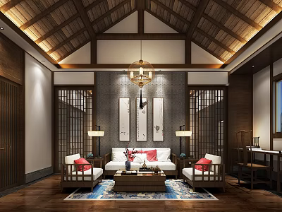 Elegant New Chinese Style Solid Wood Multi Person Sofa Set For Cozy Spacious Living Room 3d model