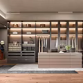 Modern Walk-in Closet Interior With Built in Lighting Multiple Cabinets Shelves And Wooden Flooring