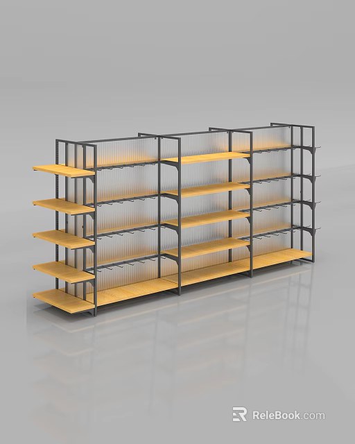 Modern Display Shelves With Metal Frame And Wooden Tiers For Retail Showrooms 3d model 