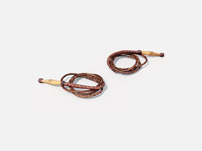 Brown Braided Jump Ropes With Wooden Handles On White Background 3d model