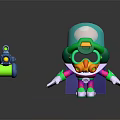 Game And Movie Character Cartoon Style With Green Hat Goggles Pink Green Outfit And Weapon