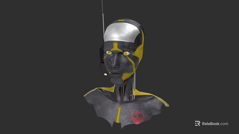 Game And Movie Character Silver And Yellow Cyborg With Red Emblem And Mechanical Structure 3d model 
