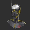 Game And Movie Character Silver And Yellow Cyborg With Red Emblem And Mechanical Structure