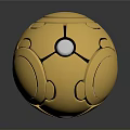 Golden Industrial Equipment Sphere With Geometric Patterns Central White Circle Shiny Surface Design