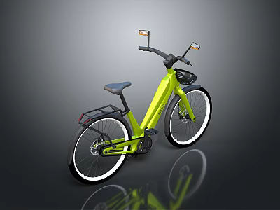 Bright Yellow Modern Bicycle With Rearview Mirrors Front Basket And White Rimmed Wheels 3d model