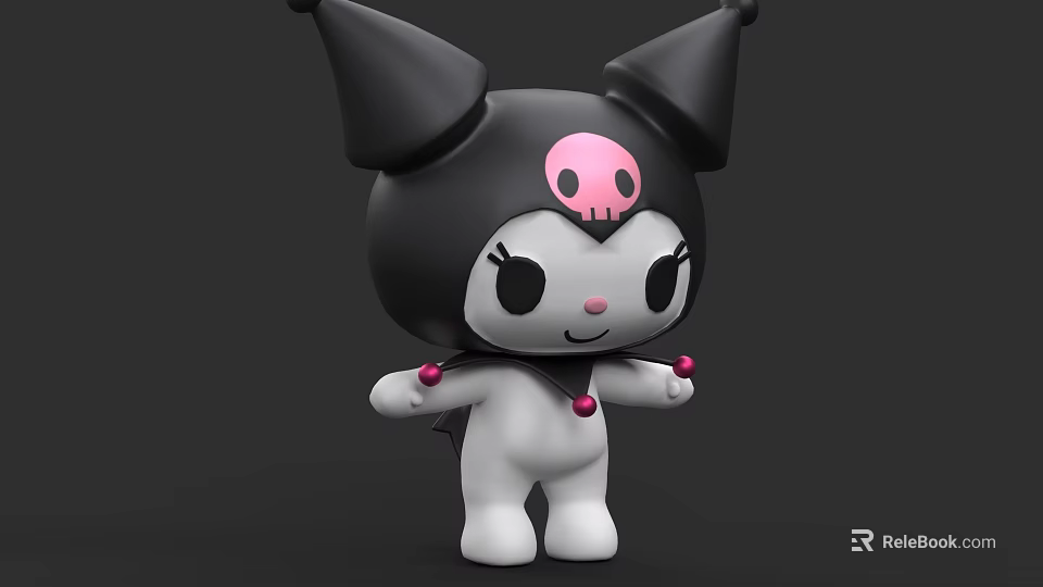 Cute Game and Movie Character With Black Pointed Hat And Pink Skull Design 3d model 