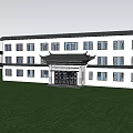 Traditional School Building With White Exterior Black Roof Spacious Square Surrounded By Trees