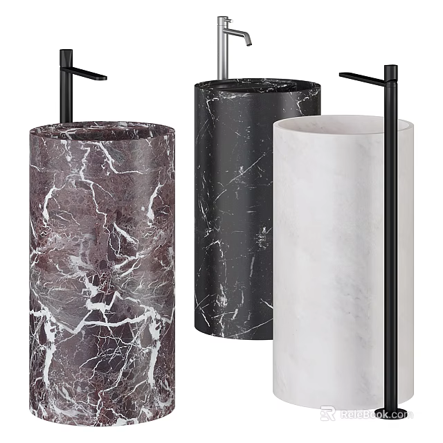Elegant Marble Washbasins Cylindrical Design With Black Faucets And Various Colors 3d model 