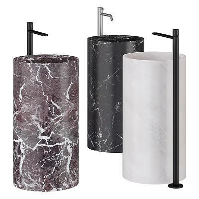 Elegant Marble Washbasins Cylindrical Design With Black Faucets And Various Colors 3d model