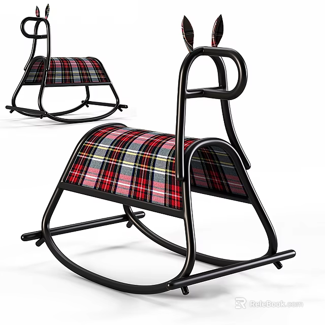 Plaid Patterned Cushion Metal Frame Rocking Leisure Chair With Modern Design And Comfortable Relaxation 3d model 