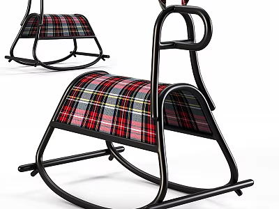 Plaid Patterned Cushion Metal Frame Rocking Leisure Chair With Modern Design And Comfortable Relaxation 3d model