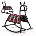 Plaid Patterned Cushion Metal Frame Rocking Leisure Chair With Modern Design And Comfortable Relaxation