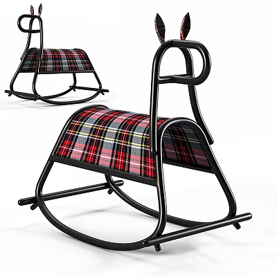 Plaid Patterned Cushion Metal Frame Rocking Leisure Chair With Modern Design And Comfortable Relaxation 3d model