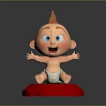 Happy Cartoon Baby With Orange Hair Sitting On Red Platform Open Arms