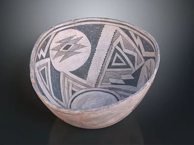 Ceramic Bowl Sculpture Carving With Geometric Patterns And Black White Decoration 3d model