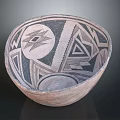 Ceramic Bowl Sculpture Carving With Geometric Patterns And Black White Decoration