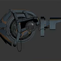 Futuristic Sci Fi Blue And Orange Mechanical Device With Metallic Structure And Complex Components
