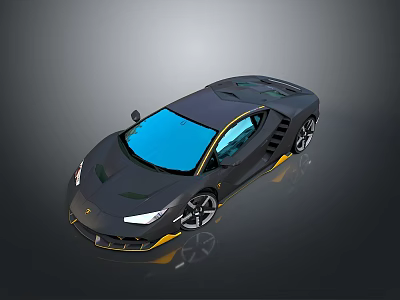 Sleek Black Luxury Sports Car With Blue Windows And Yellow Accents 3d model
