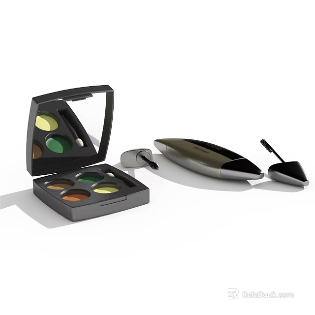 Luxury Cosmetic Collection Featuring Vibrant Eyeshadow Palette Mascara And Precision Makeup Brush Tools 3d model 
