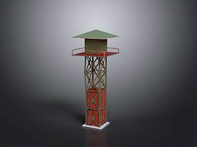 Observation Tower With Green Roof Red Frame Structure And White Base 3d model