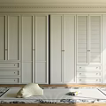 Modern White Wardrobe With Sliding Louvered Doors And Drawers In Interior Design