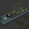 Modern Water Fountain Landscape With Bonsai Trees Lanterns And Circular Pool