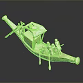 Traditional Ancient Wooden Boat Model With Paddling Figures And Canopy Structure