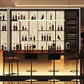 Modern Bar Interior With Wine Cabinet Bar Stools Marble Background And Lighting 3d model