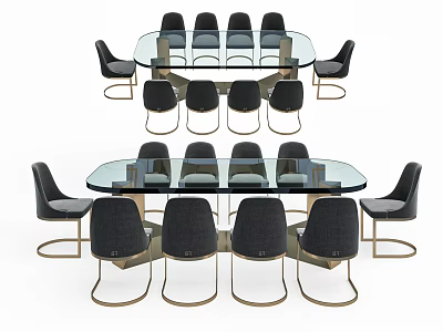 Modern Dining Table Set With Glass Top And Black Metal Frame Dining Chairs 3d model