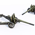 Vintage Green Military Cannons With Wheels And Long Barrels On