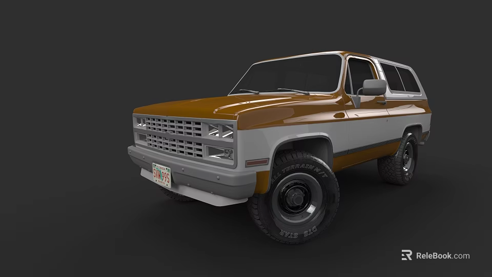 Classic Brown And White SUV With Vintage Design Large Tires And Front Grille 3d model 