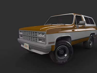 Classic Brown And White SUV With Vintage Design Large Tires And Front Grille 3d model